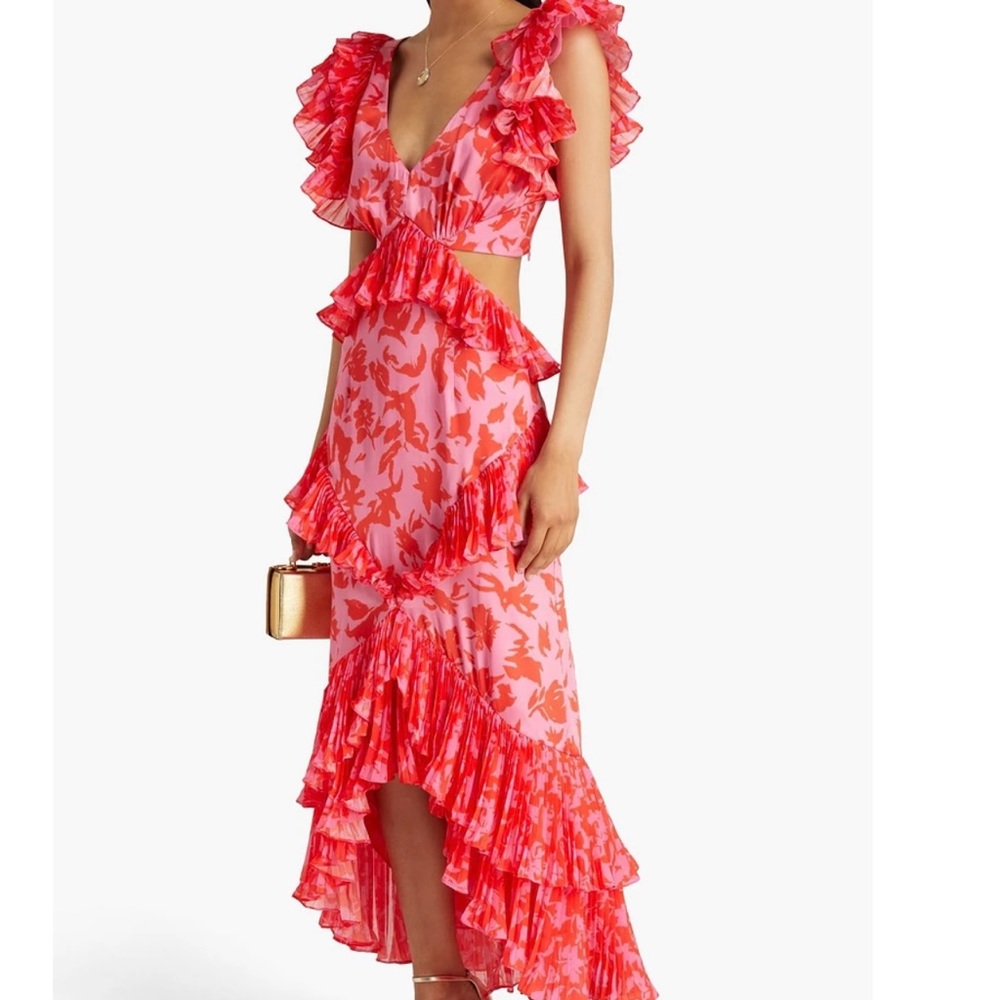 Amur Gen Floral Silk Cutout Midi Dress